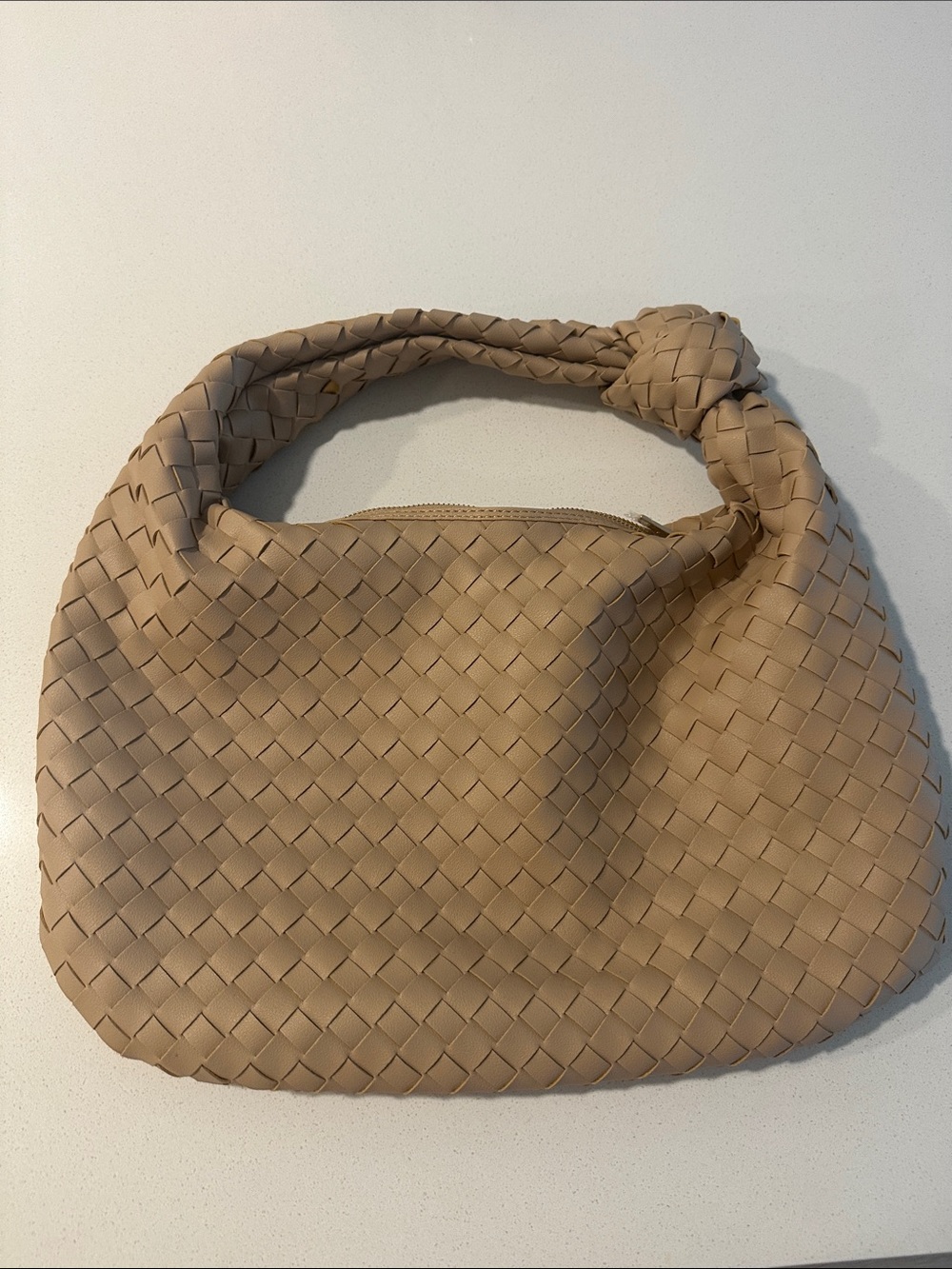 Woven Hobo Shoulder Bag in Taupe